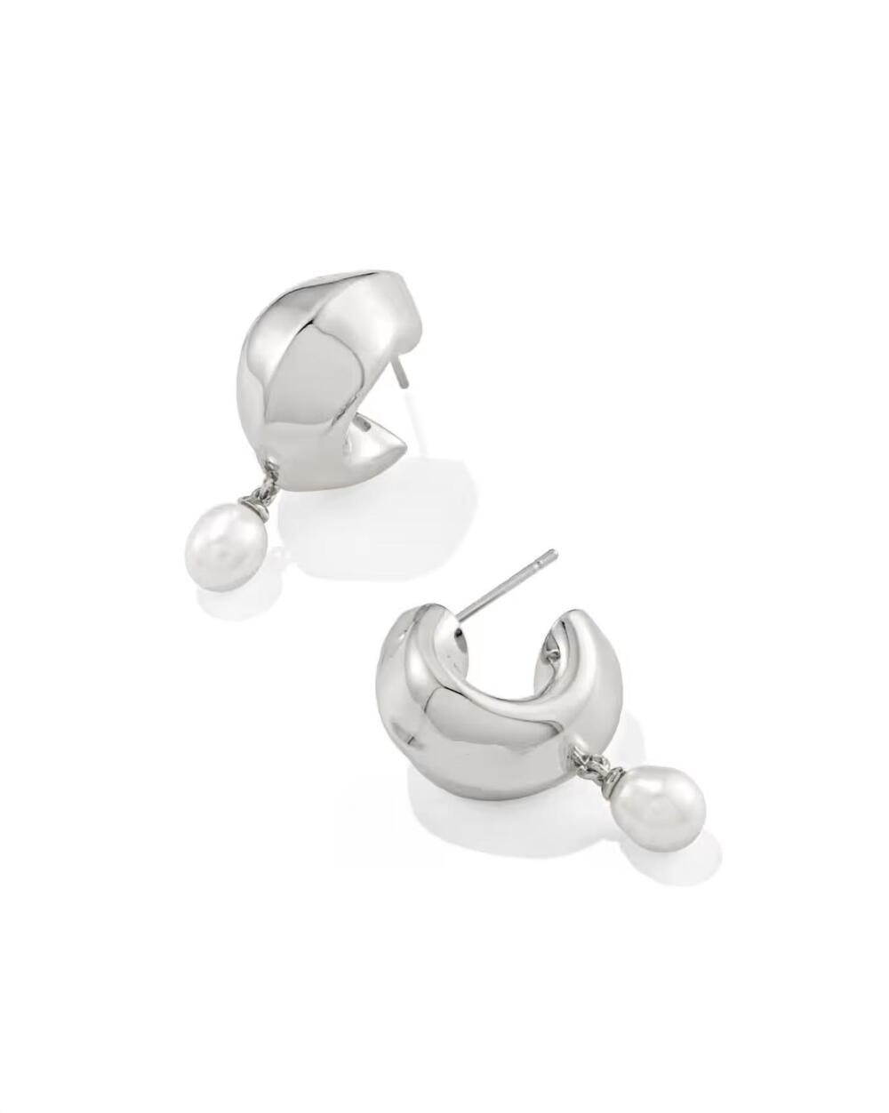 NEW KENDRA SCOTT women's oakland pearl huge earrings in silver